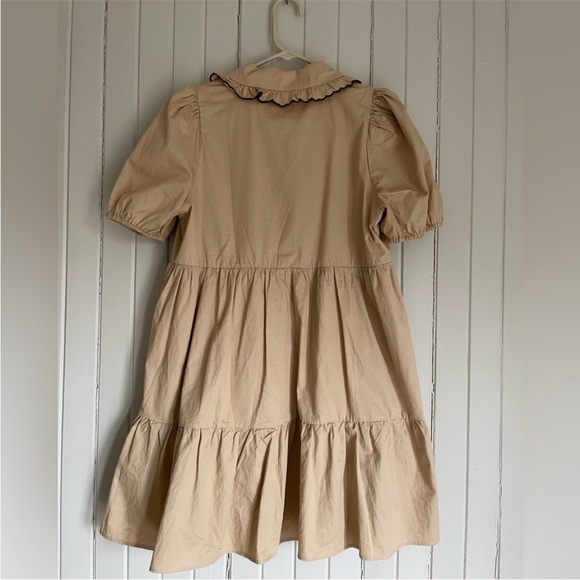 TCEC Tan Mini Shirt Dress with Black Trim Resort Beach Coastal Summer Sz Lg - Picture 2 of 6